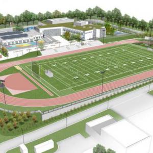 Nieuwbouw van een school en atletiekpiste te Sterrebeek bovenaanzicht-thumbnail